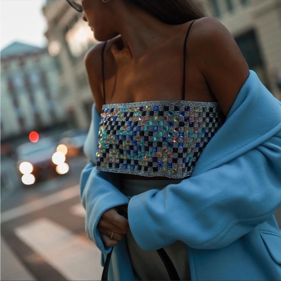 BLOGGERS FAV ZARA MULTICOLORED SHIMMERY CROP TOP - Picture 2 of 4